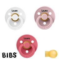 BIBS Colour Sutter med navn str2, 1 White, 1 Pink Plum, 1 Coral, Runde latex
